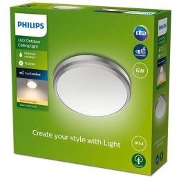 Plafoniera LED pentru exterior Philips Doris, 6W, 600 lm, lumina calda (2700K), IP54, 22 cm, Nichel