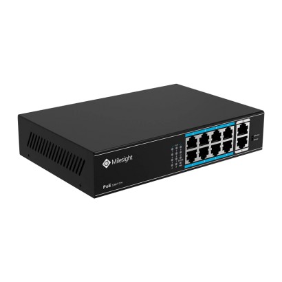 POE Switch Milesight 8 Porturi POE MS-S0208-EL, Porturi: 8 × 10/100 Mbps PoE ports (RJ45),2 × 1000 Mbps uplink ports, Alimentare