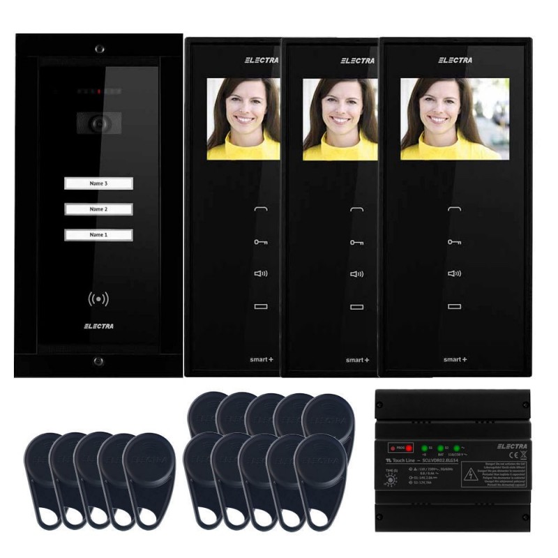 ELECTRAVideointerfon Electra Smart+ 3.5” pentru 3 familii montaj incastrat - negru