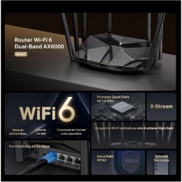 Mercusys MR90X Dual-Band WiFi 6 Router (AX6000), Standarde wireless: Wi-Fi 802.11ax/ac/a/b/g/n , Viteza wireless:  4804 Mbps (5 