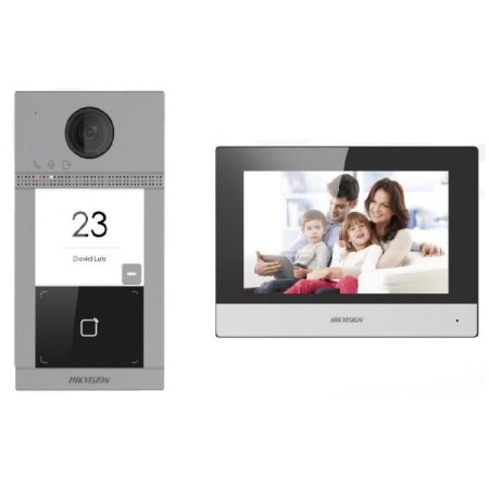 Kit videointercom IP Hikvision DS-KIS604-S(C) pentru o familie (o v...