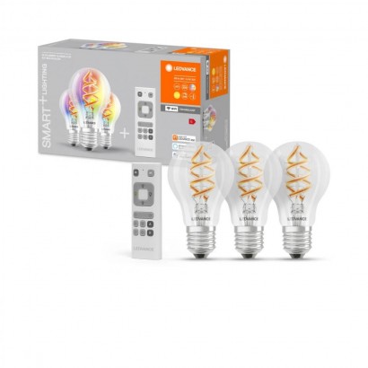 Pachet 3 Becuri LED RGB inteligente Ledvance SMART+ WiFi Filament Multicolour A, E27, 4.5W (30W), 300 lm, lumina alba si color (