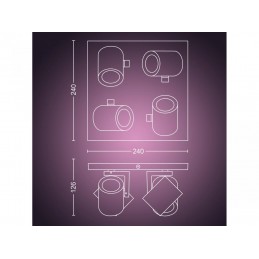 Spot LED RGB Cvadruplu Philips Hue Argenta, Bluetooth, 4xGU10, 4x5.7W, 4x350 lm, lumina alba si color (2000-6500K), IP20, Metal,