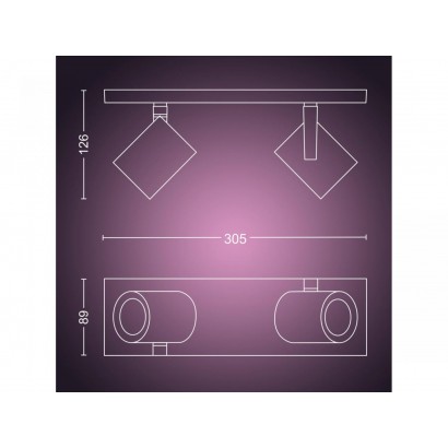 Spot LED RGB Dublu Philips Hue Argenta, Bluetooth, 2xGU10, 2x5.7W, 2x350 lm, lumina alba si color (2000-6500K), IP20, Metal, Arg