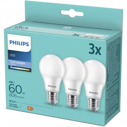 3 Becuri LED Philips A60,...