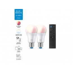 Pachet 2 Becuri LED RGB inteligente WiZ Connected Colors A60, Wi-Fi, E27, 8W (60W), 806 lm, lumina alba si color (2200-6500K) + 