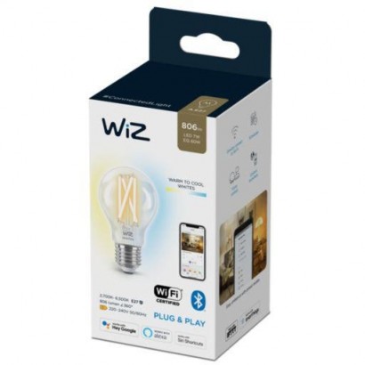 Bec LED inteligent vintage (decorativ) WiZ Connected Filament Clear A60, Wi-Fi, E27, 7W (60W), 806 lm, lumina alba (2700-6500K),